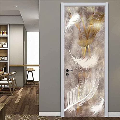 Autocollants De Porte 3D Poster Art De La Plume Blanche Stickers De Porte 3D 77 X 200 Cm Pvc Auto-Adhésif Imperméable Amovible Art Stickers Pour Salon...