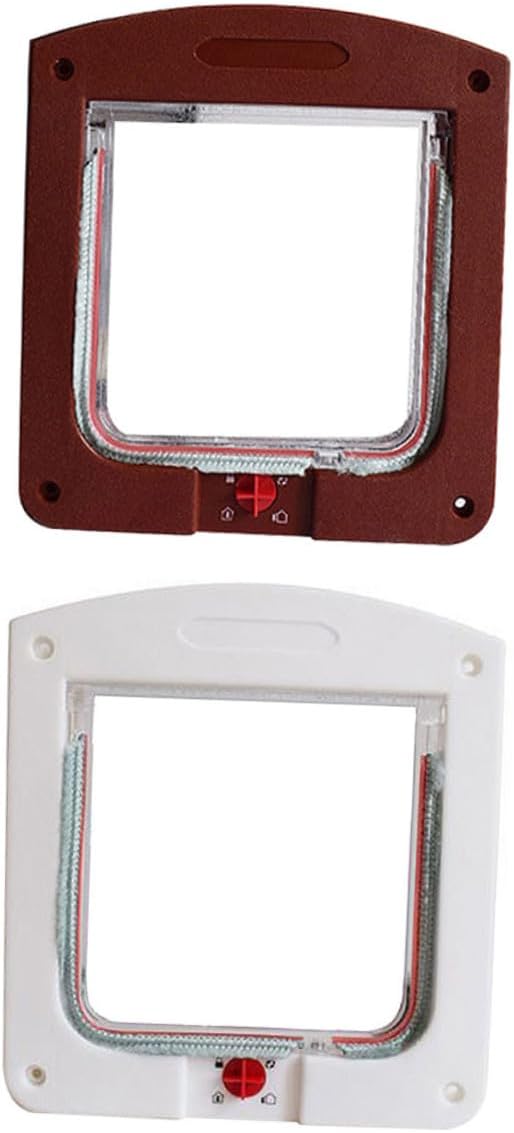 2pcs Controllable Pet Entry Passage Small Cat Flap Gates Lightweight with Stable Structure Easy Installation for Indoor Cats and Kittens White and Brown