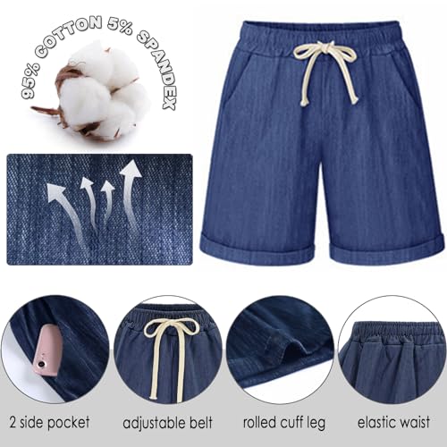 Xinyangni USXDWSHORTS2035BS7XL Women'S Casual Shorts Elastic Waist Drawstring Outdoor Cotton Comfy Bermuda Shorts Skyblue Us 2Xl thumb #1