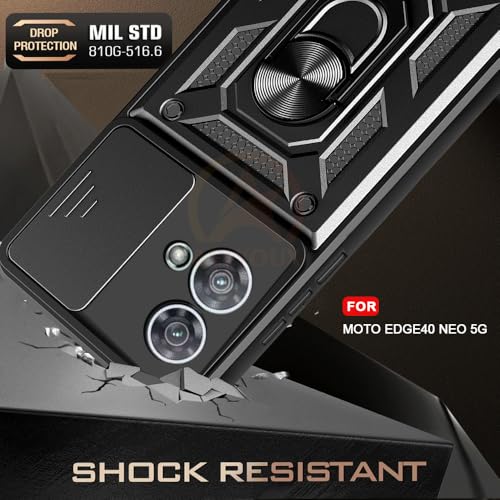 Image of Armor Bumper Back Cover Case for Motorola Moto Edge 40 Neo 5GRotating Camera Cover, Ring Holder & Kickstand | Heavy Duty & 360 Degree Protection Back Cover (Black)