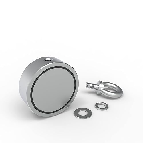 Miniatura 4 de Imán de neodimio de tierras raras de doble cara, 1000 libras de fuerza para recuperación de pesca en río y lago (2.95 pulgadas de diámetro)