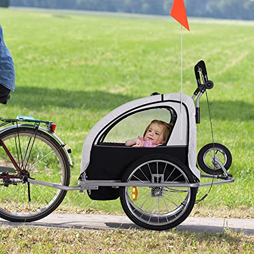 HOMCOM 360° draaibare kinderkar 2-in-1 jogger fietsaanhanger wit-zwart - Afbeelding 3