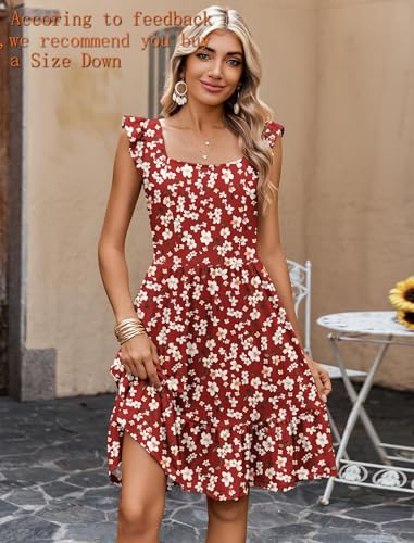Image of Zeagoo Womens Summer Dress Casual Ruffle Tiered Floral Square Neck Sundresses Beach Boho Mini A-line Dress 2026 with Pockets