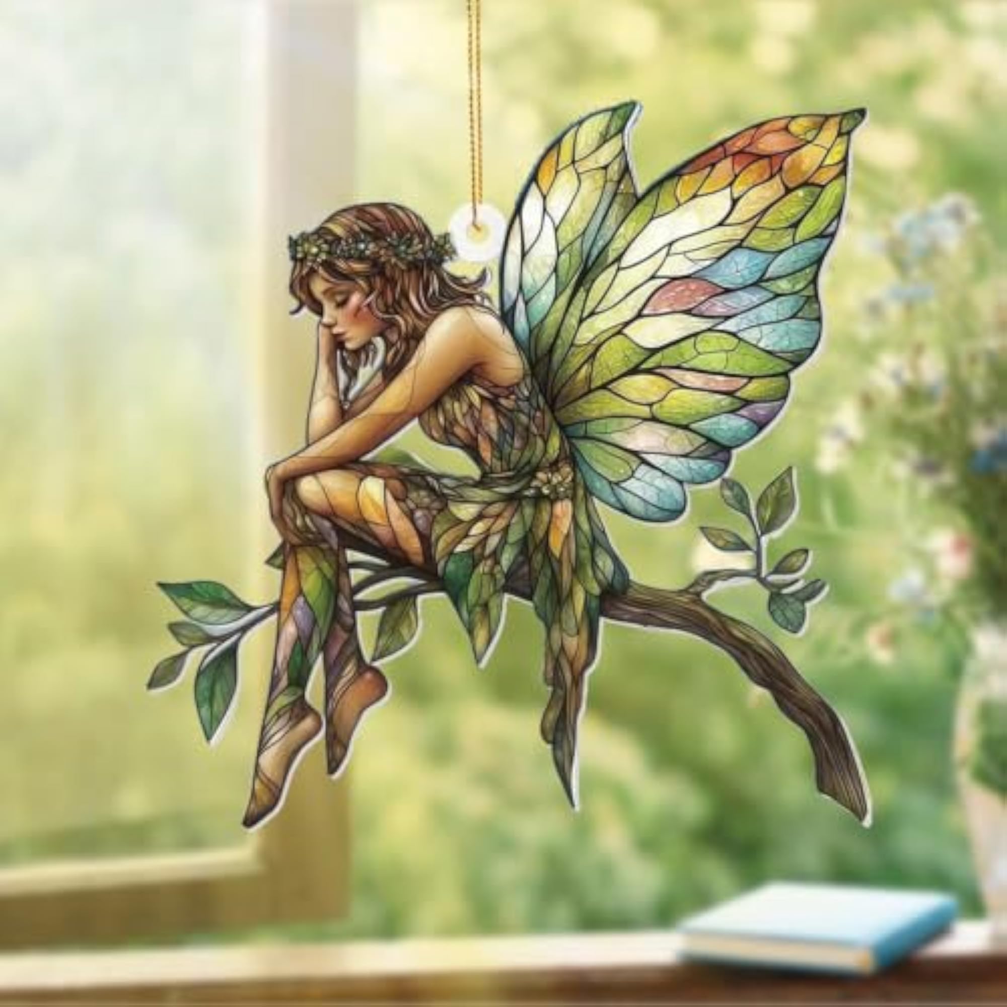 Sun Catcher Stained Glass Style Fairy Hanging Decor