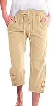 CMTOP Pantacourt Femme Été Pantalon 3/4 Elastique Léger Respirant Pantalon Court Femmes avec Taille élastiquée Pantacourt Décontracté de Jogging avec Poche