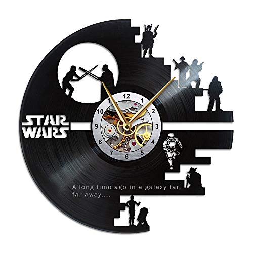 AroundTheTime - Star Wars Clock - Death Star Decor - Star Wars Gift for Men & Women - Vinyl Record Wall Clock