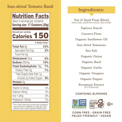Image of Simple Mills Almond Flour Crackers, Sun-Dried Tomato Basil, 1pk, 4.25oz