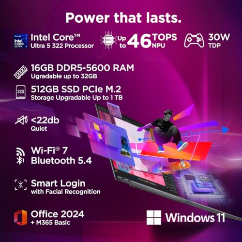 Image of Lenovo Yoga Slim 7 Aura Edition Intel Evo Core Ultra 5 322 (16GB RAM /512GB SSD /14 (35.5cm) /WUXGA OLED /Copilot+ PC /Windows 11 /MSO 365 Basic+Office24 /Seashell /1.14Kg), 83QM0047IN