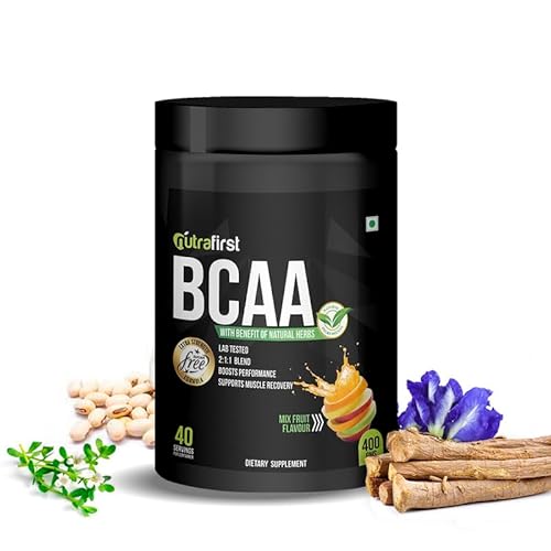 Nutrafirst Natural BCAA Supplement for Men | Mixed Fruit Flavor | Pre/Post/Intra Workout | 2:1:1 Ratio of Leucine & Isoleucine | Muscle Recovery | Vegan & Sugar-Free BCAA Powder | 400g (40 Servings) Nutrafirst Natural BCAA Supplement for Men | Mixed Fruit Flavor | Pre/Post/Intra Workout | 2:1:1 Ratio of Leucine & Isoleucine | Muscle Recovery | Vegan & Sugar-Free BCAA Powder | 400g (40 Servings)
