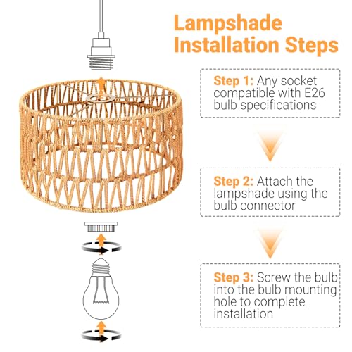 Image of Hanging Light Boho Lamp Shades Small Lamp Shades for Table Lamps Vintage Rattan Lampshade for Hanging Lamp Wall Sconce Floor Lamp Woven LampShades for Living Room Decor Pendant Light