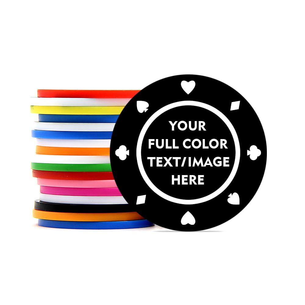 100 Custom Plastic Poker Chips, Print with Personalized Text, for Texas Hold'em Poker, Card Club or Late Night Poker Games (Style 14)
