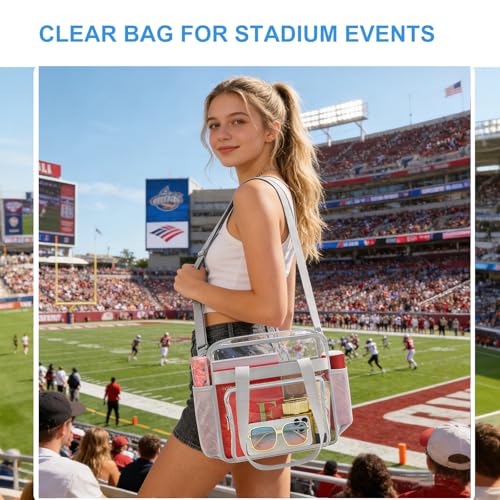 Image of Busiuw Clear Bag for Stadium Events, Stadium Approved 12x12x6 Clear Tote Bag for Sport Fan, Work Concert Travel