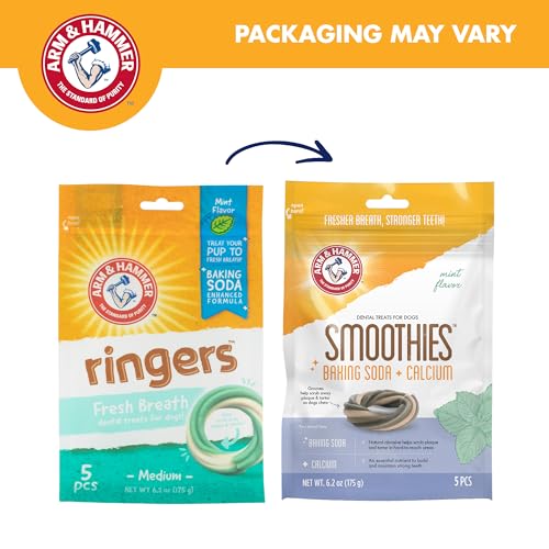 Arm & Hammer for Pets Ringers Dental Treats for Dogs | Dental Chews Fight Bad Dog Breath, Plaque & Tartar Without Brushing | Fresh Mint Flavor, 5 Count