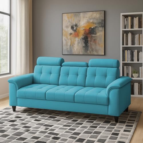 Image of Casaliving Ella 3 Seater Sofa Set for Living Room (Turquise Colour Fabric) Premium Fabric Sofa