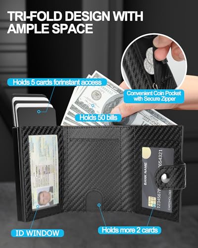 mens wallet credit card holder - with airtag holder 2 id windows  trifold leather  rfid blocking pop up wallet  cash slot  coin pocket  morden business stylish slim  gifts for men