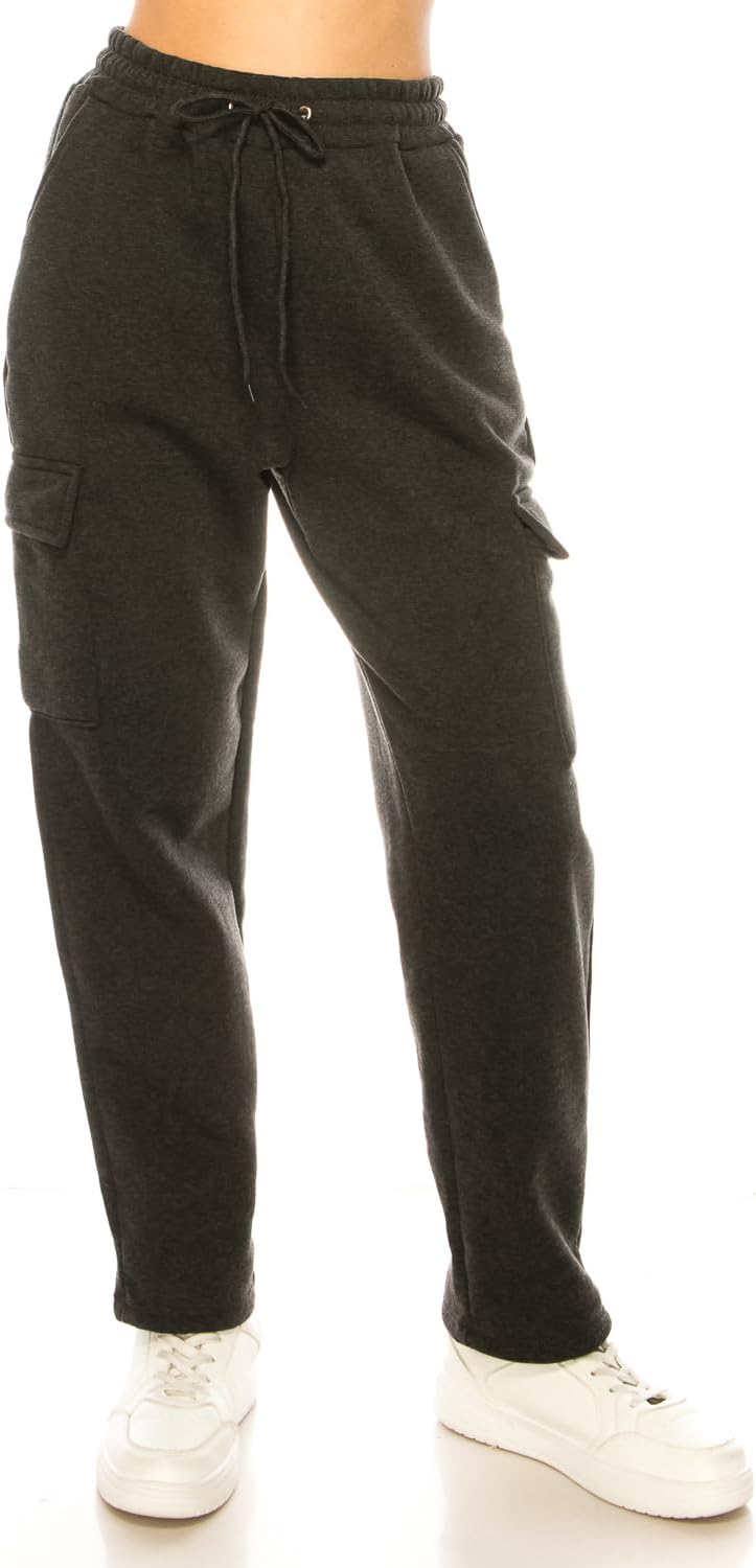 Women’s Fleece Cargo Sweatpants – High Waisted Joggers with Pockets | Loose Fit Warm Winter Lounge Pants for Women - Image 3