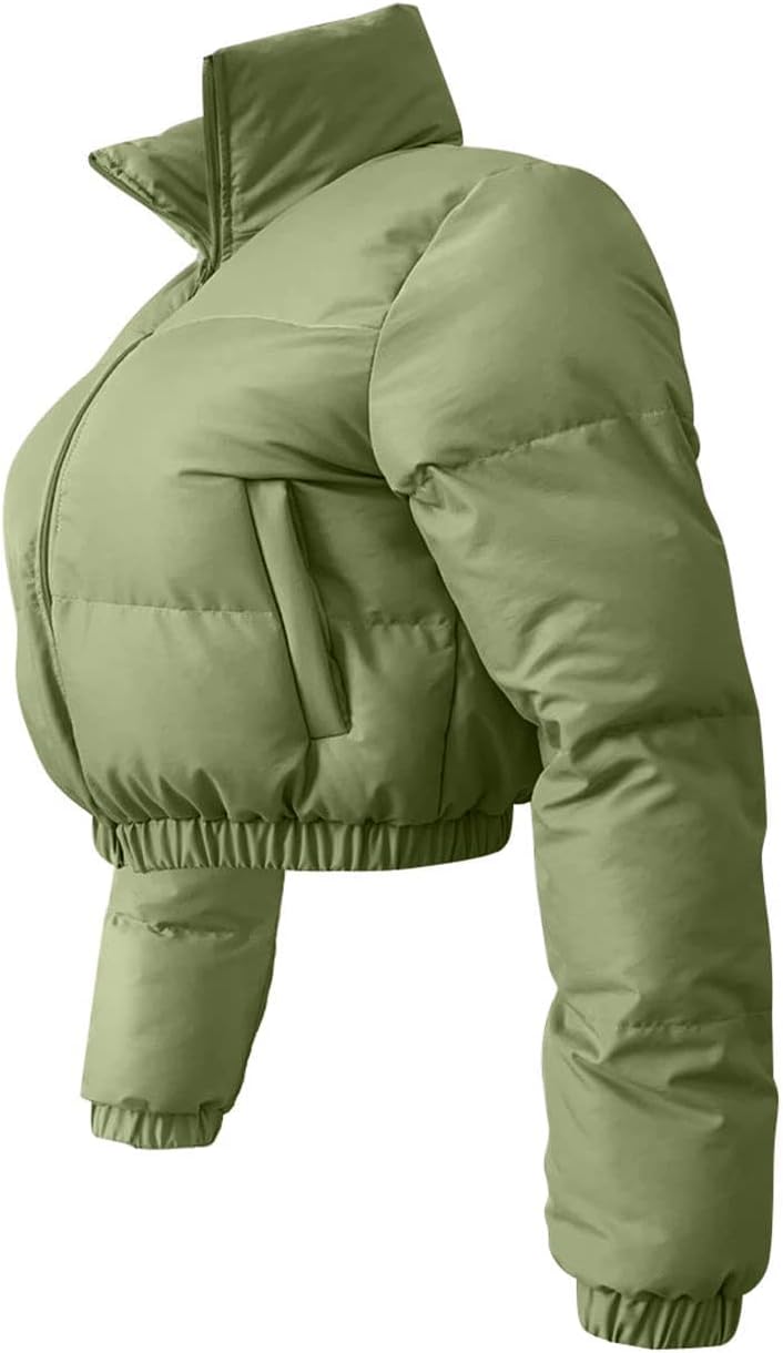 Angsuttc Puffer Jacket Womens Cropped Zip Up Padding Warm Quilted Jackets Winter Coats - Image 6