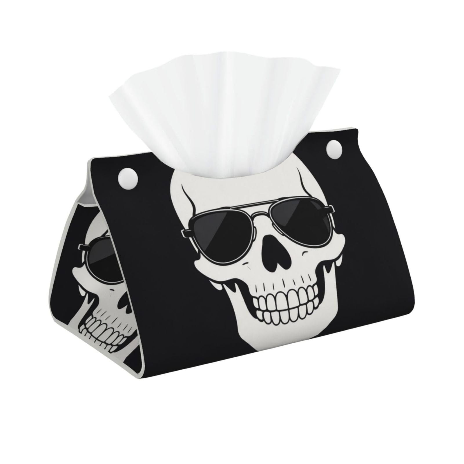 Sunglass Skull Flat Long Leather Tissue Box Cover-Waterproof PU Leather Tissue Holder for Bathroom, Decorative Rectangular Tissue Case