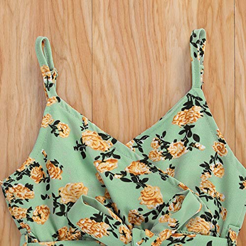 Gulirifei Toddler Baby Girls Leopard Jumpsuit Spaghetti Strap Floral Romper Summer Fall One-Piece Bodysuit Outfits (Floral-Green, 2-3T) #TOP3