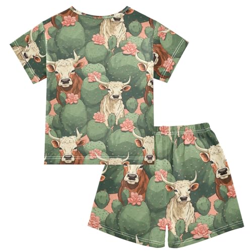 ALAZA Cow Cactuses Pajama Set Short Sleeve Sleepwear Soft Lounge Nightwear2