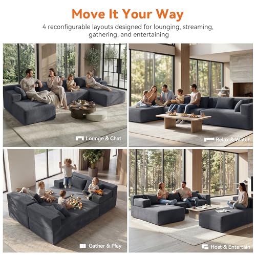 Image of MONVANE 141 inch U Shaped Cloud Sectional Couch with Chaise Lounge, Modular Sectional Sofa with Removable Armrests, Comfy Corduroy Boneless Couches for Living Room, No Assembly Required, Grey