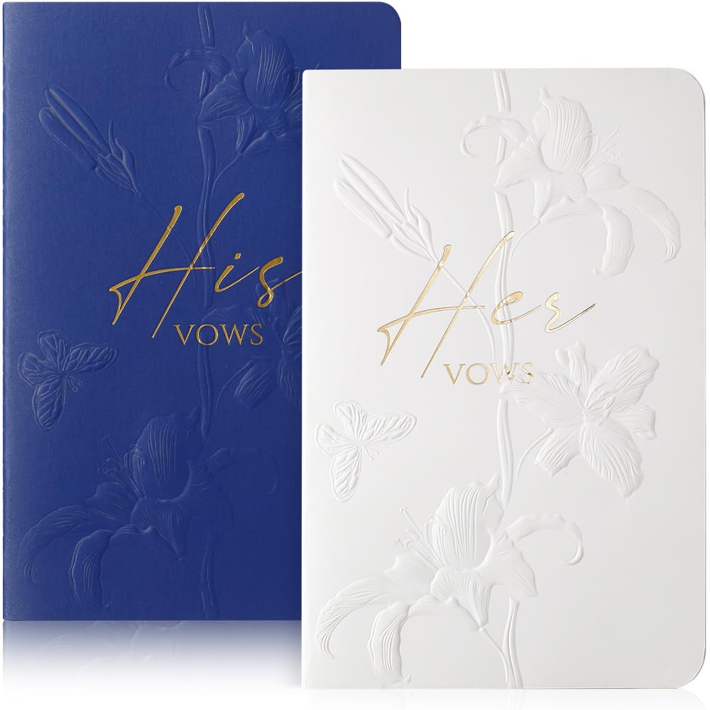 molekaus Gelübdebücher für Hochzeit, Hochzeitsgeschenk für Braut und Bräutigam, Gelübde, Buch für Sie und Ihn mit 28 Seiten, 14 x 8,9 cm, Hochzeits-Notizbuch mit vergoldeter Schrift, 2 Stück, Weiß /
