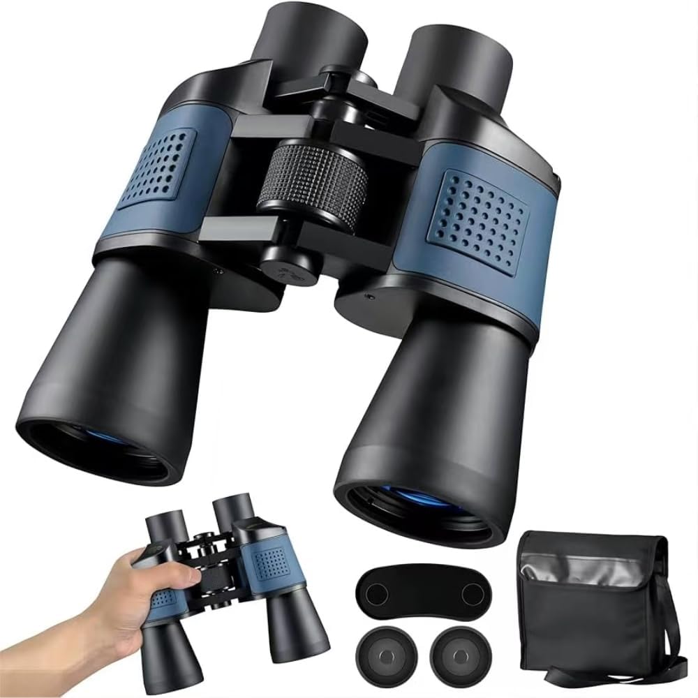 80x80 High-Power Binoculars for Day & Night Use | Long-Range Red Coated Optics with Ergonomic Grip | Perfect for Hunting, Stargazing & Outdoor Adventures – Includes Lens Caps & Carry Case