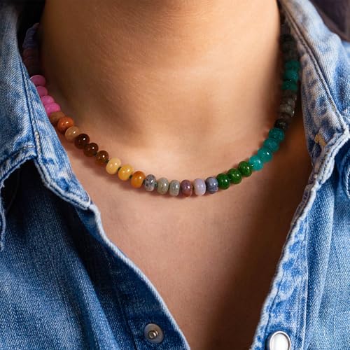 KELORIS PATH Beaded Necklaces for Women, Colorful Gemstone Bead Choker for Summer Beach, Natural Stone Boho Handmade Trendy Jewelry Gifts3