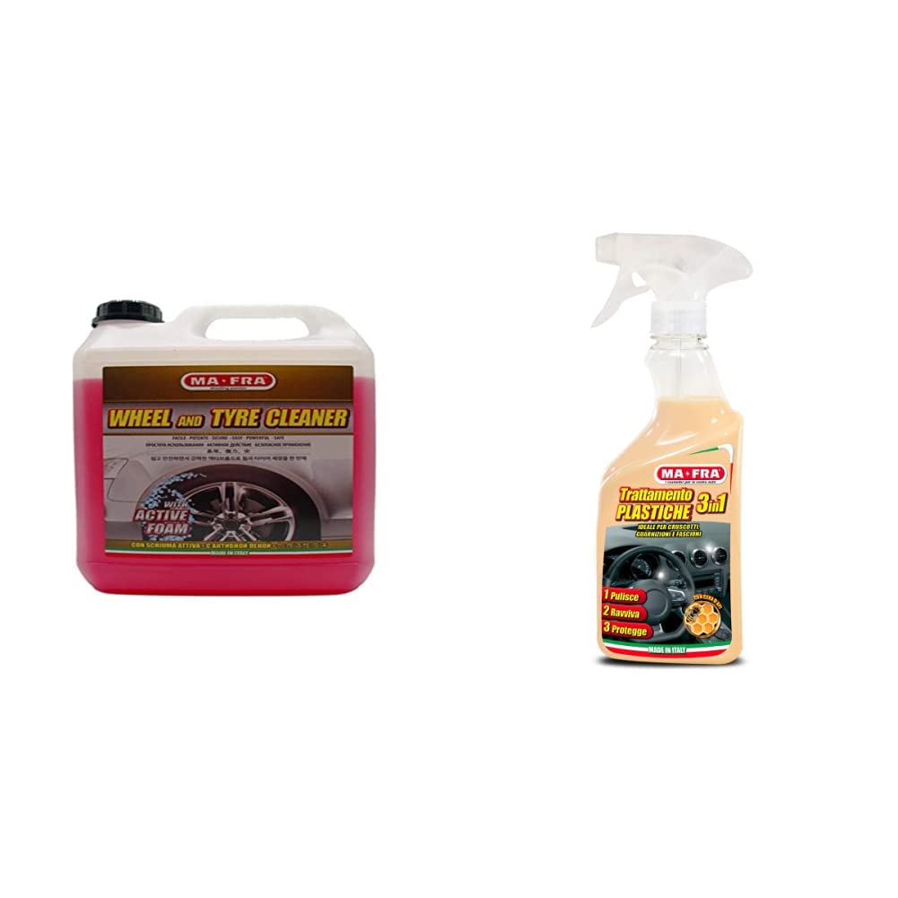Ma-Fra, Pulitore Gomme, Detergente per Cerchi Pneumatici Auto, 4500ml & Trattamento 3in1 Plastiche, Pulisce, Ravviva e Protegge Le Parti Interne dell'Auto