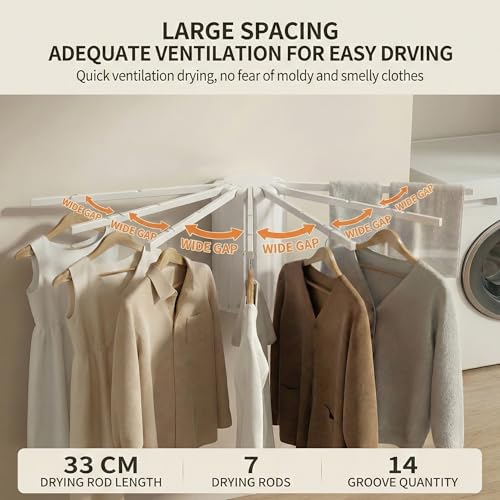 Image of Wall-Mounted Drying Rack Clothing Foldable, Space-Saving Laundry Drying Rack with 7 Rods Perfect for Versatile Indoor and Outdoor Use in Apartment, Bathroom, RV, Balcony and Bedroom