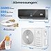KESSER® Split Klimaanlage Set Quick Connect 12000 BTU 3,4 kW – WiFi & App Klimagerät mit Heizfunktion & Kühlmodus Wandklimaanlage, mit Kupferleitung Kältemittel R32 Inkl. Montagematerial