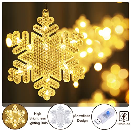 BLOOMWIN Christmas Window Lights 3 x 0.75M Snowflake Curtain Fairy Lights USB Powered with Remote 8 Flashing Modes 204LEDs Xmas Party Wedding Home Bedroom Wall Garden Ornament Decoration - Image 4