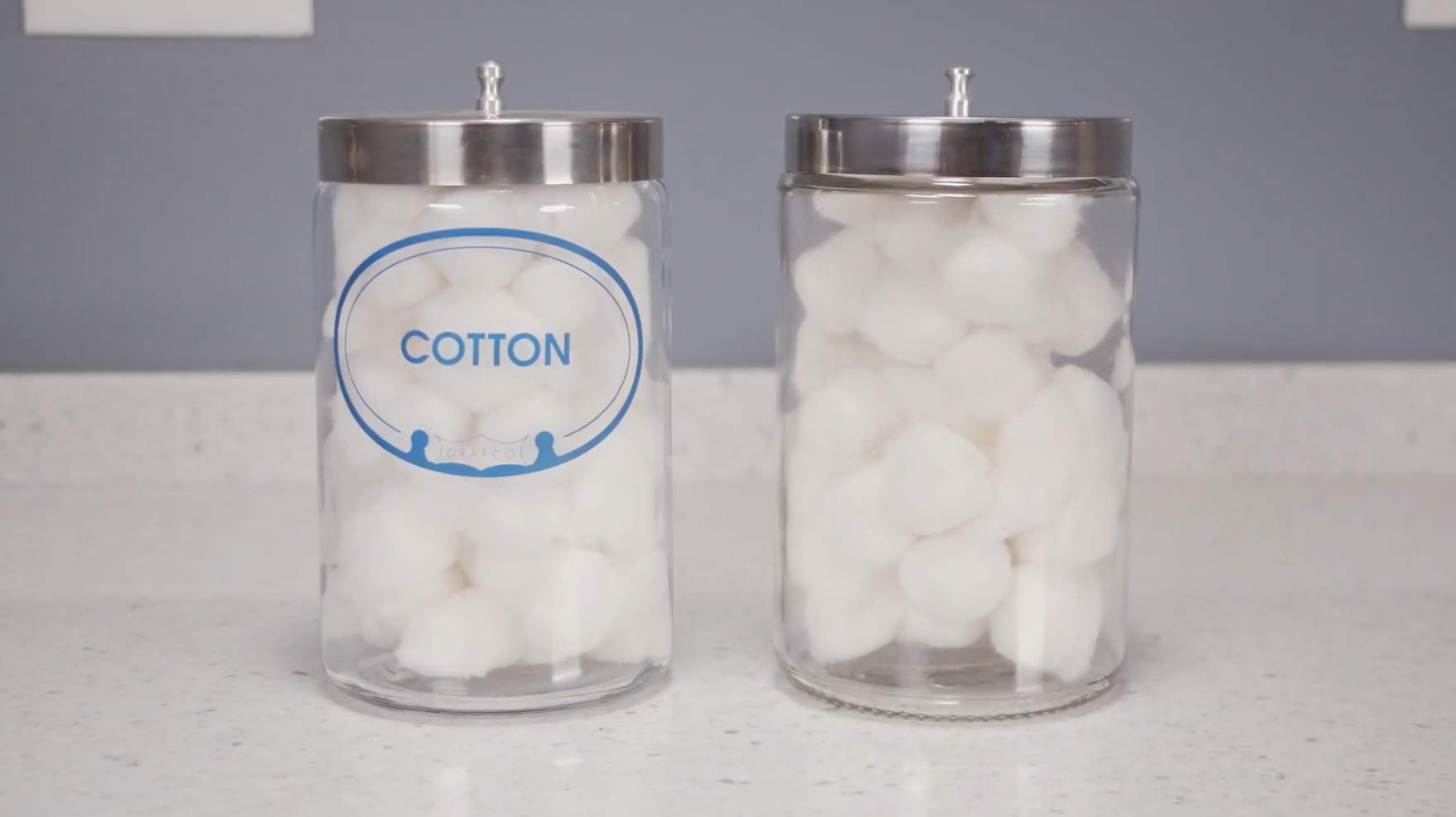 Grafco Glass Sundry Jars – Set of 5 – Labeled 'Applicators, Bandages, Cotton, Gauze, and Tongue Depressors' – Medical Dressing Storage