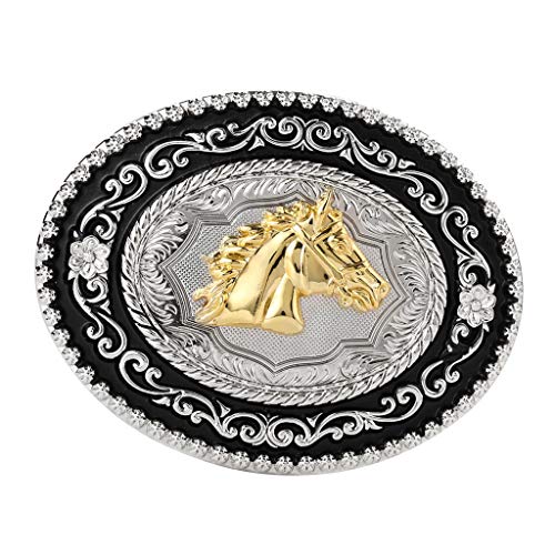 kowaku Fivela de Cinto Ocidental Clássica Fivela Antiga com Gravura Dourada OX Head Rodeo - Cabeça d