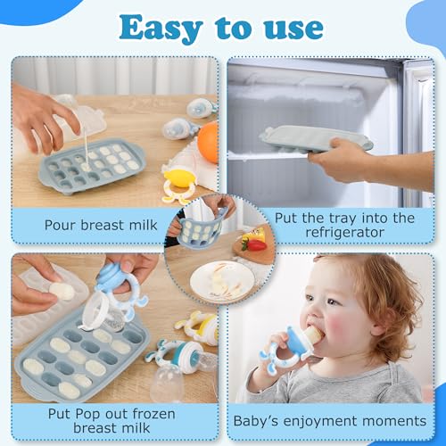 Image of Baby Breastmilk Popsicle Molds & Baby Fruit Feeder-WAJIAYON Silicone Food Freezer Tray Storage Containers,Infant Food Pacifier Feeder and Teether for Babies Easter Bunny Gifts for Boys and Girls