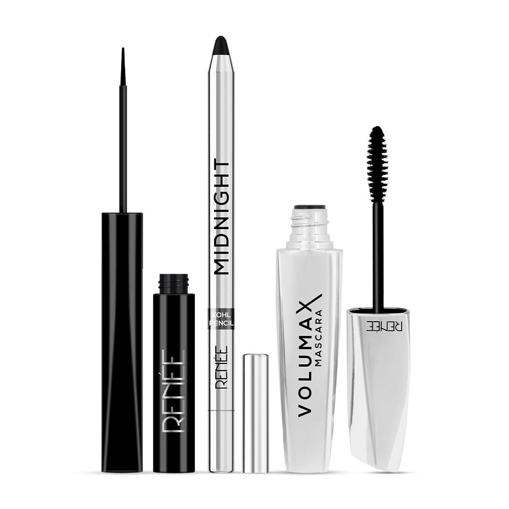 RENEE Eye Glam Combo | Includes Midnight Kajal + Eyeliner + Mascara | Waterproof | Smudge-Proof | One-Swipe Application | Intense Color Payoff | Lightweight | Long-Lasting Formula | Pack of 3 | Black-image-23
