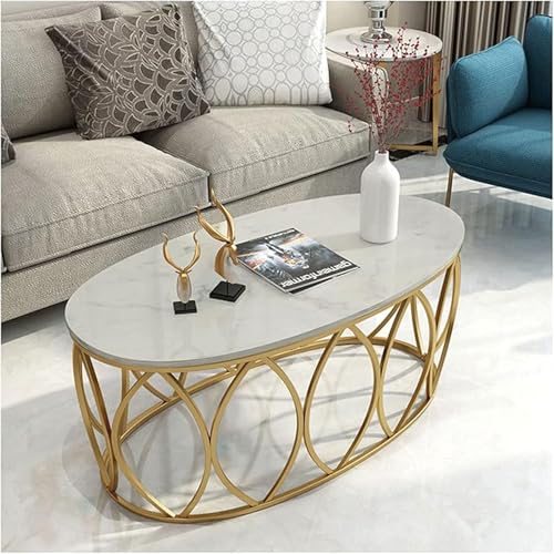 Image of Nordic Oval Low Table with Thick Wooden Top for Apartment Living Room Sofa and Coffee Table for Your Luxurious Living Space - Damp-Resistant Home Center Table White Gold