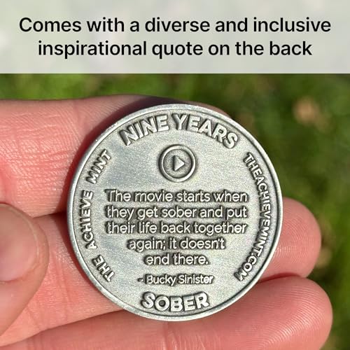 Image of The Achieve Mint 9 Year Sobriety Token | Nine Years Sober Chip | Non-AA, Non-Religious Medal for Women and Men Celebrating Their Sobriety