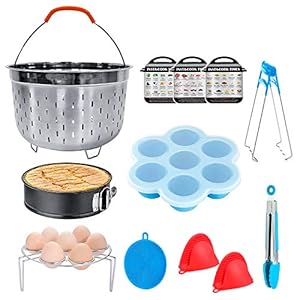Bestcool Pot Accessoires, 9 Stks Snelkookpan Set Steamer Mand met Ei Stoomrek, Ei Bijt Mallen/Non-Stick Springform Pan…