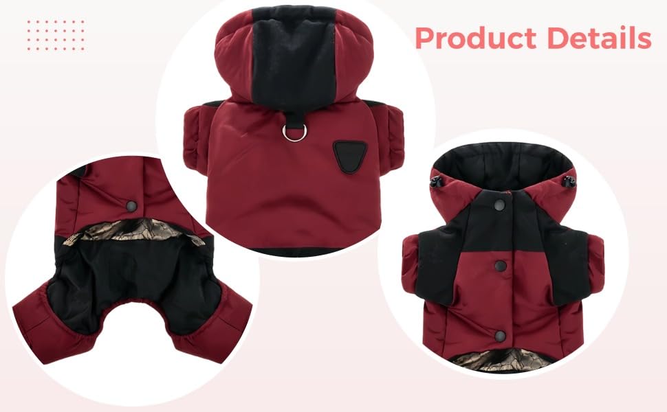 Veste d'hiver en polyester imperméable réglable pour petits chiens