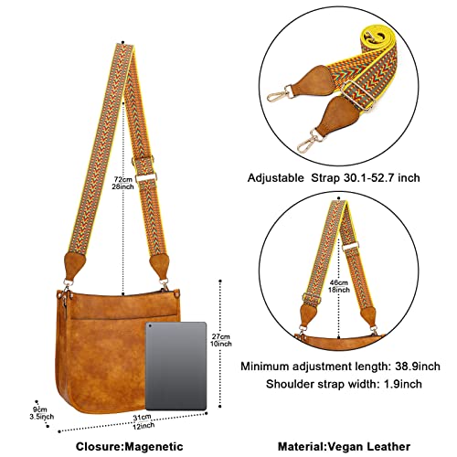 Image of HKCLUF Crossbody Bags for Women Trendy Vegan Leather Hobo Handbags With 2PCS Adjustable Guitar Strap Shoulder Bucket Bags