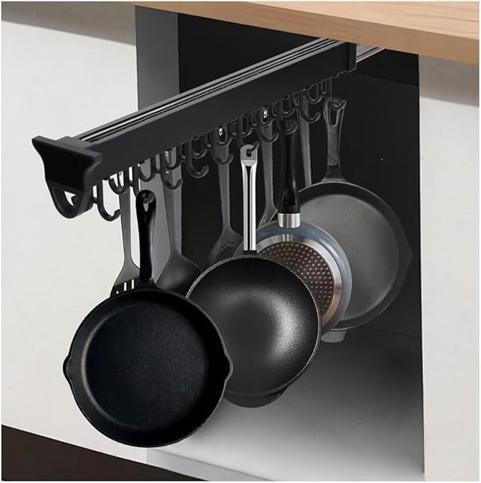 Hängendes Topfregal mit 10 Haken, robuste Deckenhalterung, Pfannenaufhänger, industrielles Gitterregal, Küchenorganizer für Kochgeschirr-Utensilien, platzsparende Überkopfaufbewahrung (60 cm)