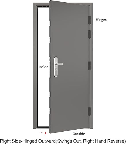 Miniatura 2 de VIZ-PRO Puerta de seguridad de acero de montaje rápido con marco y herrajes, gris lado derecho con bisagras hacia afuera, losa de puerta de 36