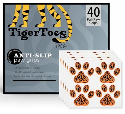 DOK TigerToes Premium Paw Grips for Senior Dogs 40ct of Pre-Cut Anti Slip Dog Paw Pads for Hardwood Floors Provides Traction for Slipping (40 Total Grips Size Large)