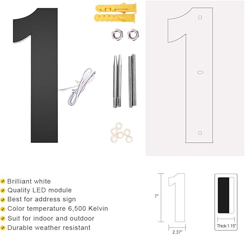 Miniatura 2 de Números LED retroiluminados de 7 pulgadas, acero inoxidable pulido a mano para letreros de dirección de casa, números de casa modernos de 7