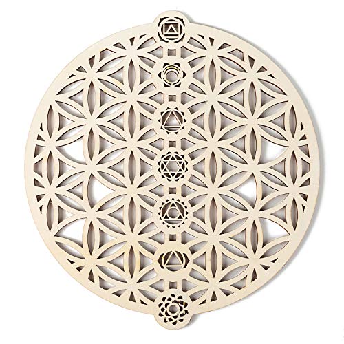 Simurg 11.5" Flower Of Life 7 Chakra Wall Art Wooden Crystal Grid Sacred Geometry Wall Decor Wall Sculpture Home Decor #TOP6