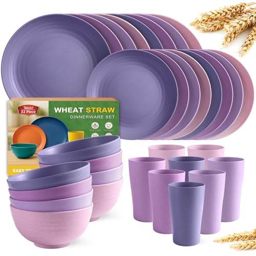 Teivio 32-Piece Plates and Bowls Sets for 8 Purple Ombre Dinnerware Sets