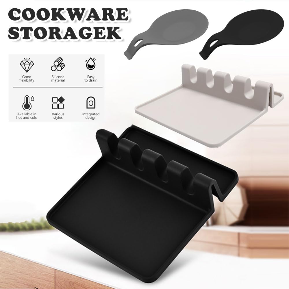 4 pezzi Supporto per Utensili in silicone con Gocciolatoio Porta cucchiaio Poggiamestolo Cucina silicone Supporto per cucchiaios da Cucina Poggia Cucchiaio per Cucchiai e Pale