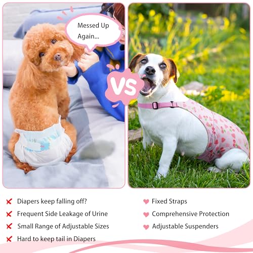 Image of Dog Diaper Suspenders Washable Diapers, Large Female Doggy Period Diapers for Heat, Escape Proof Sanitary Panties with Adjustable Straps, Pet Period Outfit Pee Diaper Onesie Underwear,Pink M