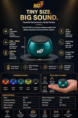 Image of Mini Bluetooth Speaker 3W Portable Wireless Speaker with Deep Bass, Bluetooth 5.2, Built-in Mic, Pocket Size Sound Box, 2 Hours Playtime, Ultra Compact (Ocean Teal)